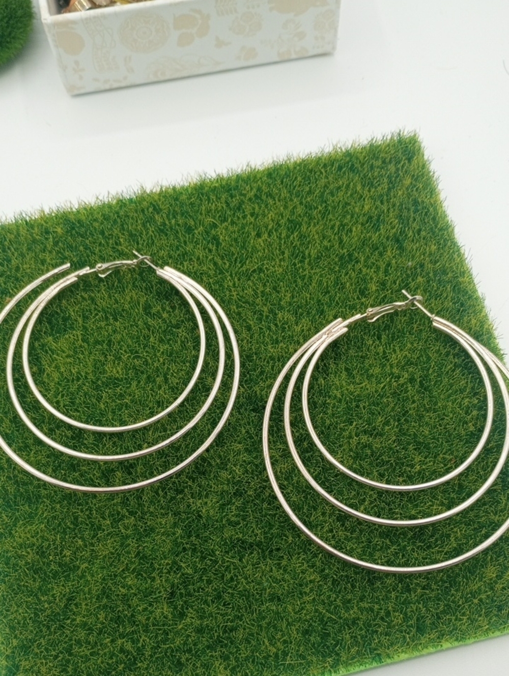 Triple Hoop Silver-Tone Hoop Earrings - Women's Jewelry E415